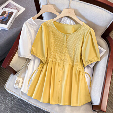 批发2026夏季新<b class='q'>大码</b><b class='q'>女装</b><b class='q'>韩版</b>显瘦短袖宽松娃娃衫小清新圆领开衫衬衣