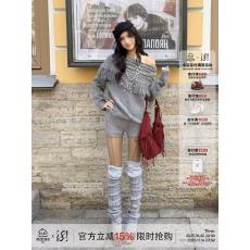 批发全羊毛复古慵懒绞花露肩宽松毛衣短裤套装秋冬