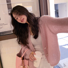 批发温柔风软糯针织<b class='q'>开衫</b>小外套慵懒<b class='q'>马海毛</b>衣短款