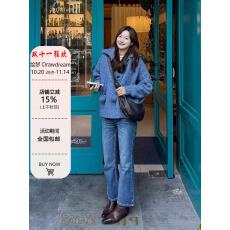 批发慵懒风蓝色翻领长袖针织衫女秋冬宽松廓形套头毛<b class='q'>衣外套</b>