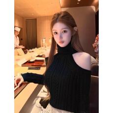 批发黑色轻奢性感气质<b class='q'>修身</b>露肩长袖女新款舒适简约精致名媛御姐范上衣