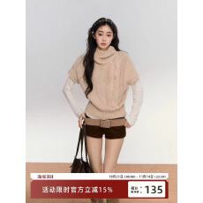 批发卡其色<b class='q'>中袖</b>针织毛衣秋冬新款慵懒风百搭上衣女