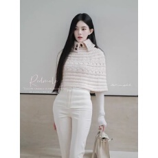 慵懒杏粉美丽奴粗支羊毛｜定染杏粉色｜牛角针织斗篷