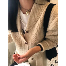 批发传统英式青果领真牛皮编织扣复古绞花毛<b class='q'>衣外套</b>