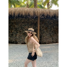 批发日常百搭宽松简约款夏季编织U领无袖吊带背心上衣