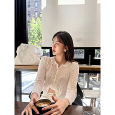 批发甜美减龄花边领<b class='q'>镂空</b>长袖衬衣女夏季修身短款防嗮<b class='q'>罩衫</b>