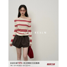 批发高级感气质休闲露肩修身条纹针织衫上衣女