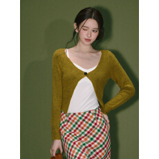 批发一粒扣设计感针织开衫<b class='q'>外套</b>女秋冬复古修身长袖上衣