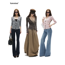 批发竖纹花式编织V领复古纽扣双袋修身开衫三色可选