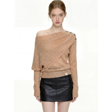 批发韩系设计感浅春色不规则披肩领<b class='q'>针织衫</b>2026早春新款高级感慵懒<b class='q'>毛衣</b>