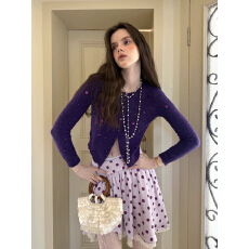 批发复古气质百搭亮片修身短款圆领针织开衫<b class='q'>外套</b>春秋