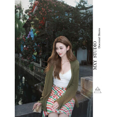 批发慵懒风绿色长袖针织开衫女装秋季减龄宽松显瘦<b class='q'>外套</b>上衣