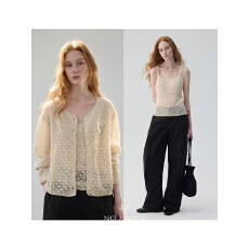 批发定染香槟色马海毛 重工钩花编织感花边吊带开衫