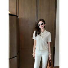 批发【提花polo】<b class='q'>羊绒</b>羊毛polo领上衣设计感显瘦短袖针织衫