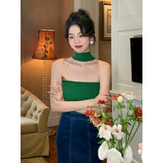 批发小众设计感紧身短款抹胸上衣女秋<b class='q'>冬</b>性感辣妹吊带针织内搭背心上衣