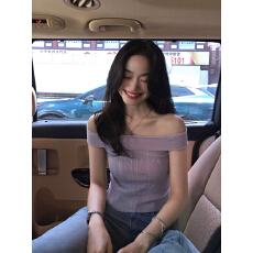批发温柔四重奏 一字肩针织衫女修身短款气质<b class='q'>露肩</b>短袖<b class='q'>t</b><b class='q'>恤</b>上衣