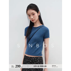 批发SINBOS捕捉夏日 长绒棉<b class='q'>亚麻</b>圆领卷边露脐短袖T恤女士2026夏季新款