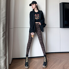 批发现货实拍豹纹打底裤女秋冬加绒加厚鲨鱼裤<b class='q'>弹力</b>紧身百搭九分瑜伽裤