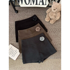 批发实价实拍~秋季新款复古开叉一片式毛呢A<b class='q'>字</b><b class='q'>裙</b>高腰山茶花裤<b class='q'>裙</b>