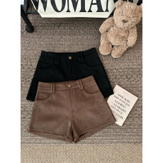 批发实价实拍~秋季新款复古高腰显瘦显高鹿皮绒辣妹风<b class='q'>短裤</b>