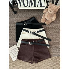 批发实价实拍~秋冬韩版毛圈呢子高级感显瘦高腰百搭A字配腰带<b class='q'>短裤</b>