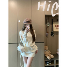 实价实拍~秋季新款设计感纯欲斗篷蝙蝠袖毛衣袖套包臀针织连衣裙