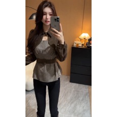 批发韩版假两件设计感收腰<b class='q'>衬衫</b>女春秋季时尚新款洋气系带小个子<b class='q'>上衣</b>潮