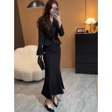 批发2025秋季网红新款<b class='q'>职业</b>西服套装裙女高级感黑色收腰显瘦西装包臀裙