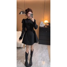 批发2025秋冬新款小个子时尚撞色波点单排扣收腰<b class='q'>显瘦</b>减龄保暖A字裙