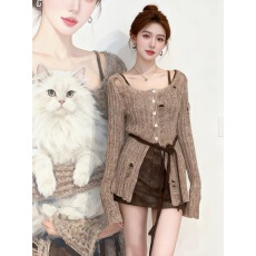 批发BONBONS EN 美式辣妹<b class='q'>镂空</b>破洞针织毛衣女秋冬款修身显瘦长袖上衣