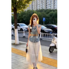 批发夏日巨好看穿搭套装女韩系复古高级感收腰牛仔马甲半身裙两件套
