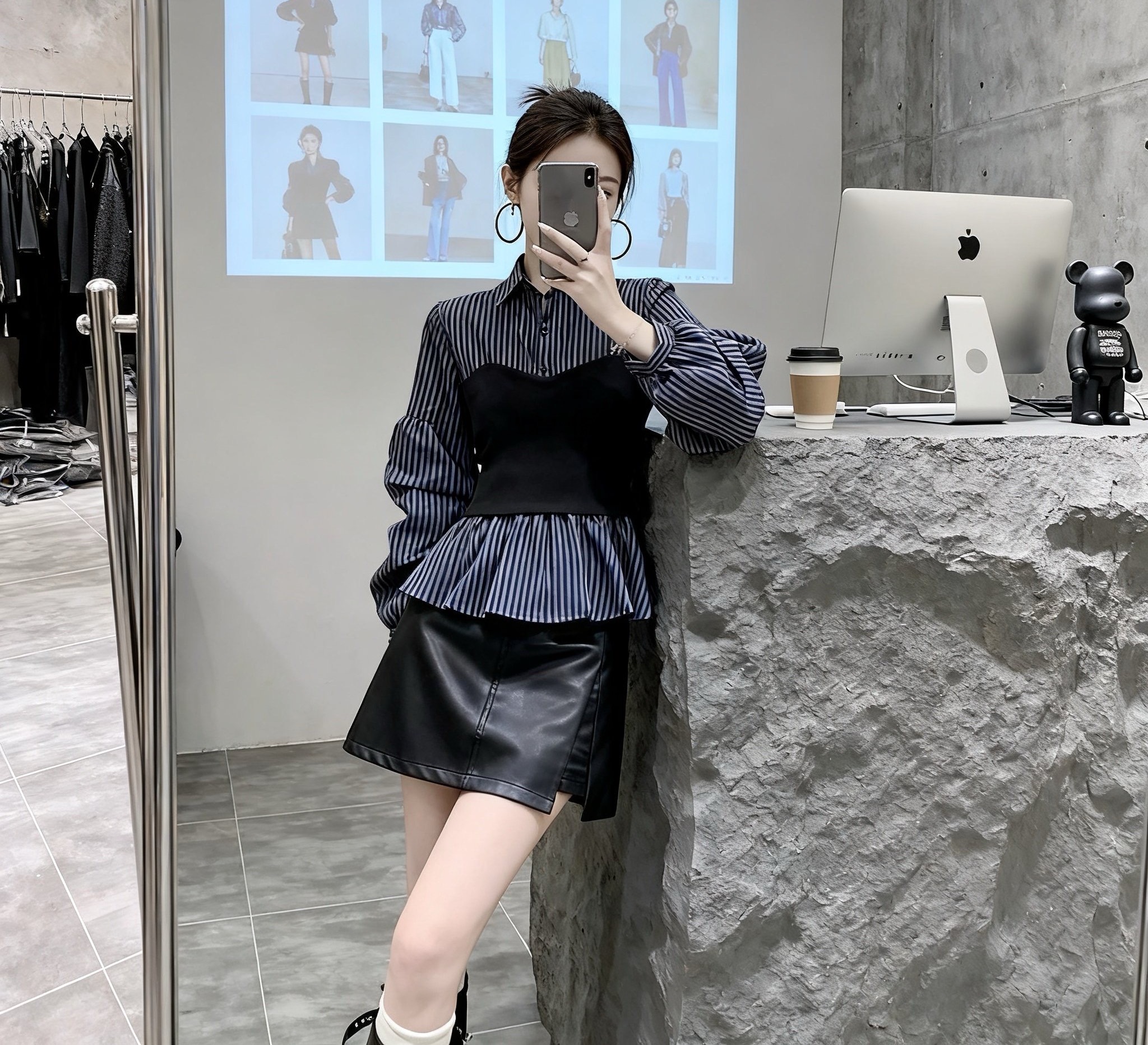 BY33293# 假两件条纹衬...