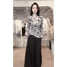 批发今年流行的爆款女装秋季2026新款<b class='q'>不规则</b>小众V领长袖T恤打底衫上衣