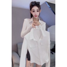 批发韩国东大门辣妹显身材加绒<b class='q'>衬衫</b>女修身显瘦Polo领百搭长袖口袋<b class='q'>上衣</b>