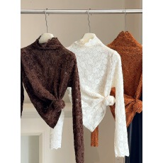 批发新款韩版百搭半高领镂空钩花<b class='q'>蕾丝衫</b>女秋冬洋气长袖内搭打底衫上衣