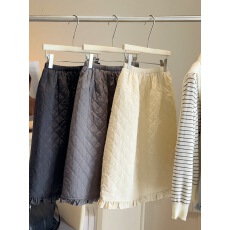 批发木耳边压褶菱格夹棉<b class='q'>半身裙</b>女秋冬韩系小个子松紧<b class='q'>高腰</b>百搭a字中裙