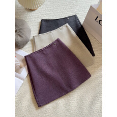 批发毛呢A字裙~版型超正韩系高腰显瘦纯色毛呢半身裙防走光包臀短裙女