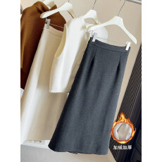 批发高级感仿羊绒后开叉半身裙女秋冬新款高腰显瘦中长一步包臀直筒裙