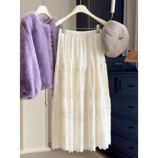 批发法式甜美重工刺绣蕾丝裙女秋冬新款高腰显瘦中长仙女裙a字<b class='q'>半身裙</b>