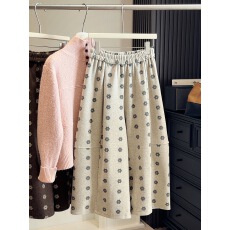 批发秋冬日韩减龄花朵加厚毛呢阔腿裤女松紧腰宽松七八分休闲花苞裙裤