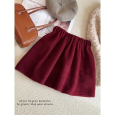 批发洋气新年红a字毛呢<b class='q'>半身</b>裙女25秋冬新款松紧腰显瘦防走光蓬蓬短裙