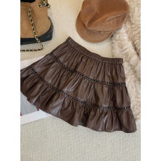 批发镂空pu皮裙短裙女秋冬25新款小个子松紧高腰显瘦a字蓬蓬蛋糕皮裙