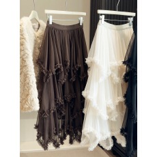 批发设计感不规则木耳边拼接<b class='q'>网纱</b>半身<b class='q'>裙</b>女春季新款蓬蓬A字蛋糕<b class='q'>裙</b>