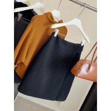 批发<b class='q'>秋</b>冬新款设计感不规则气质毛呢半身裙女高腰显瘦包臀直筒五分中裙