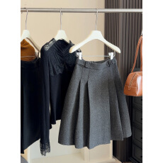 批发高腰时尚气质毛呢百褶半身裙女<b class='q'>秋</b>冬新款显瘦后拉链A字百搭中裙子