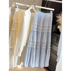 批发法式温柔风镂空蕾丝拼接<b class='q'>半身裙</b>女早春新款显瘦高腰休闲A<b class='q'>字</b>蛋糕<b class='q'>裙</b>