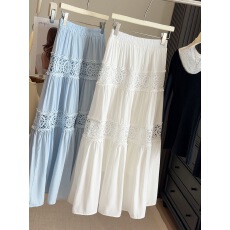 批发韩系白色蛋糕裙女春<b class='q'>夏季</b>新款薄款蕾丝镂空气质垂坠感a字半身长裙