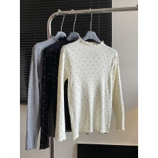 批发韩系木耳边半<b class='q'>高领</b>修身波点<b class='q'>打底衫</b>女2025冬季新款显瘦内搭针织衫