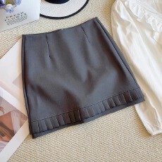 批发灰色木耳边西装面料半身裙女春<b class='q'>夏</b>季2026新款高腰显瘦a字包臀短裙