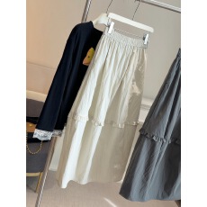 批发2026春季新款韩系复古花边设计显瘦花苞<b class='q'>半身</b>裙女松紧腰百搭中长裙